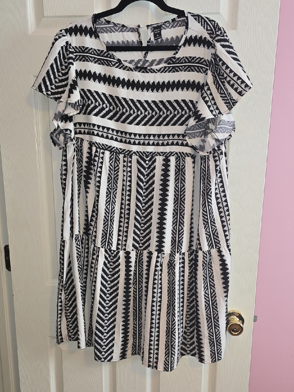 Aztec-Print Black & White Tiered Midi Dress